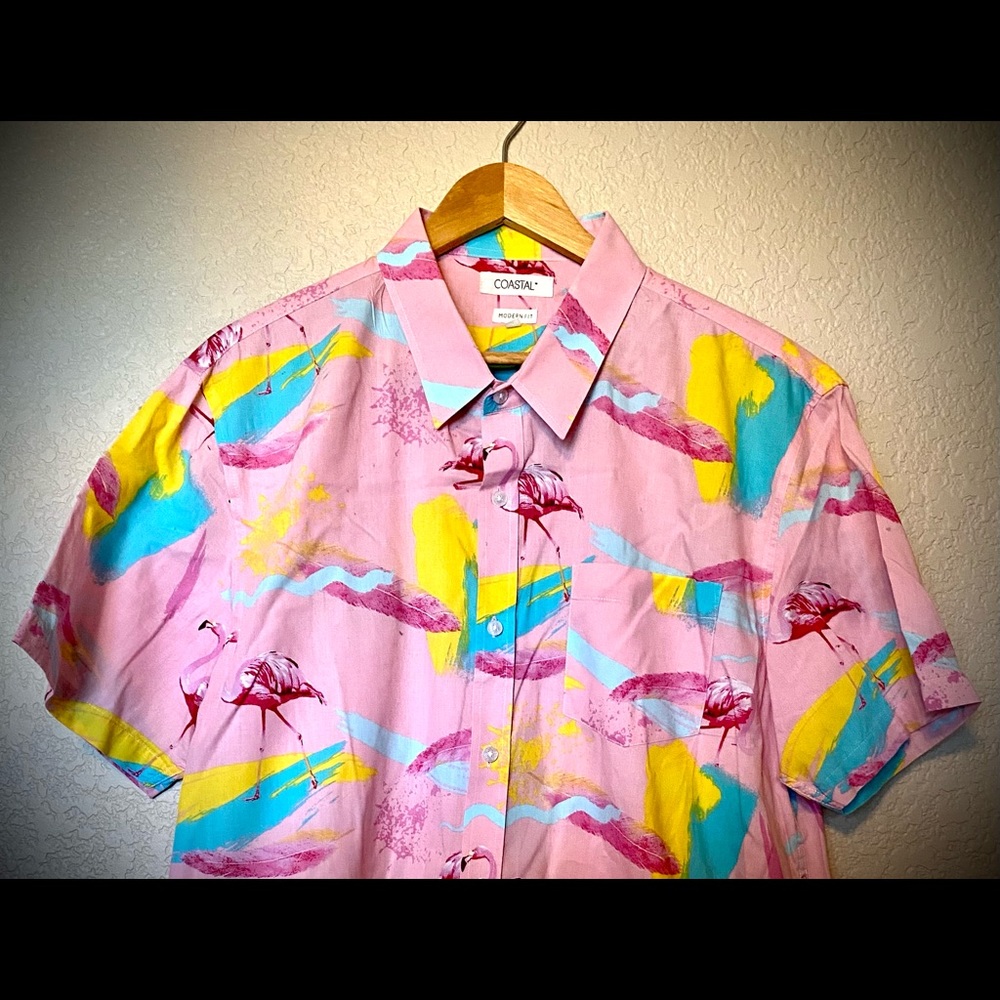 Men’s L vintage print short sleeve button down